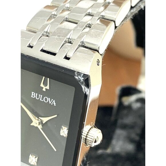 Bulova Women's Watch 96P202 Quartz Black Dial Diamond Quadra Silver Steel CHIP - Picture 6 of 14